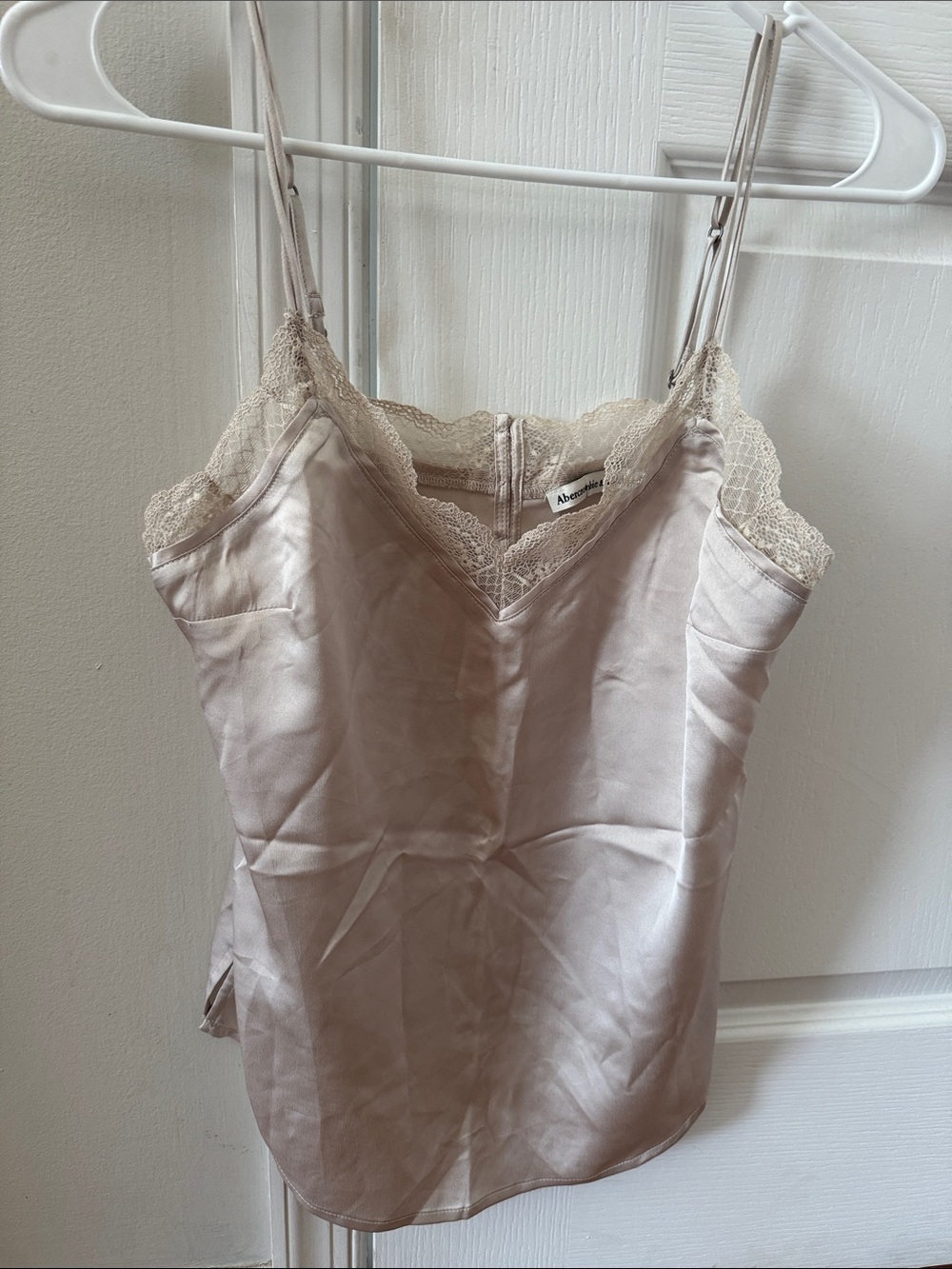 Abercrombie & Fitch Lace Trim Satin Camisole — Taupe